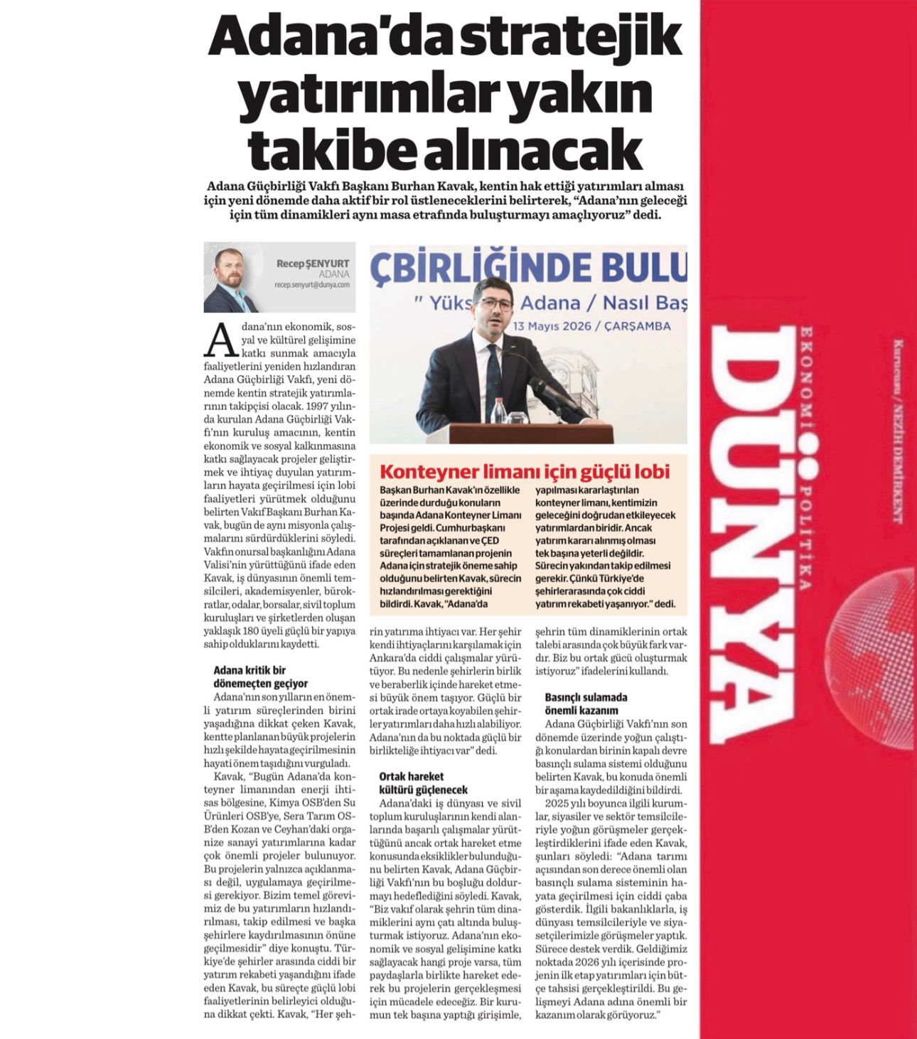 Adana'da Stratejik yatırımlar yakın takibe alınacak